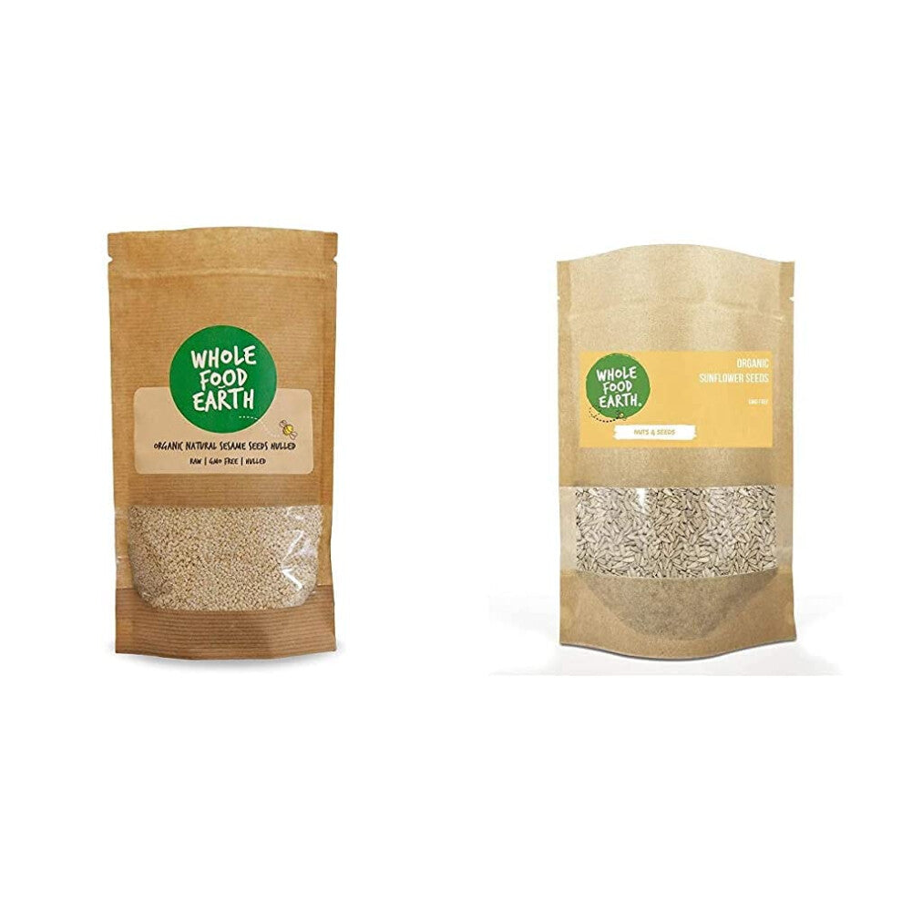 Wholefood Earth Organic Natural Sesame Seeds Hulled, 500 g & Organic Sunflower Seeds, 500 g