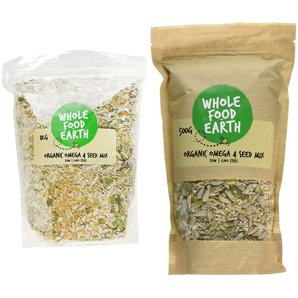 Wholefood Earth Organic Omega 4 Seed Mix, 1 kg & Organic Omega 4 Seed Mix,, 500 g