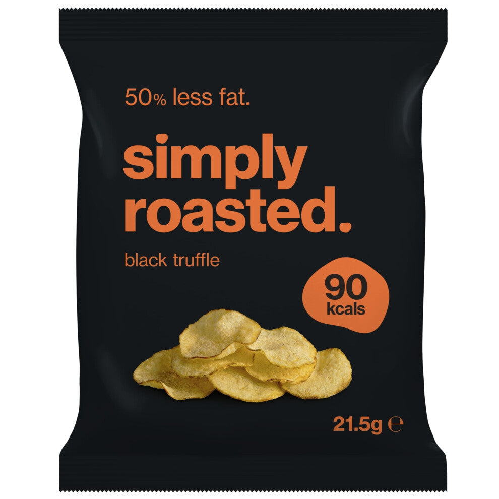 Simply Roasted - Black Truffle Crisps | Box of 24 x 21.5g bags | Less than 99 calories | 50% less fat | Low in Salt | Triple Cooked British Potato