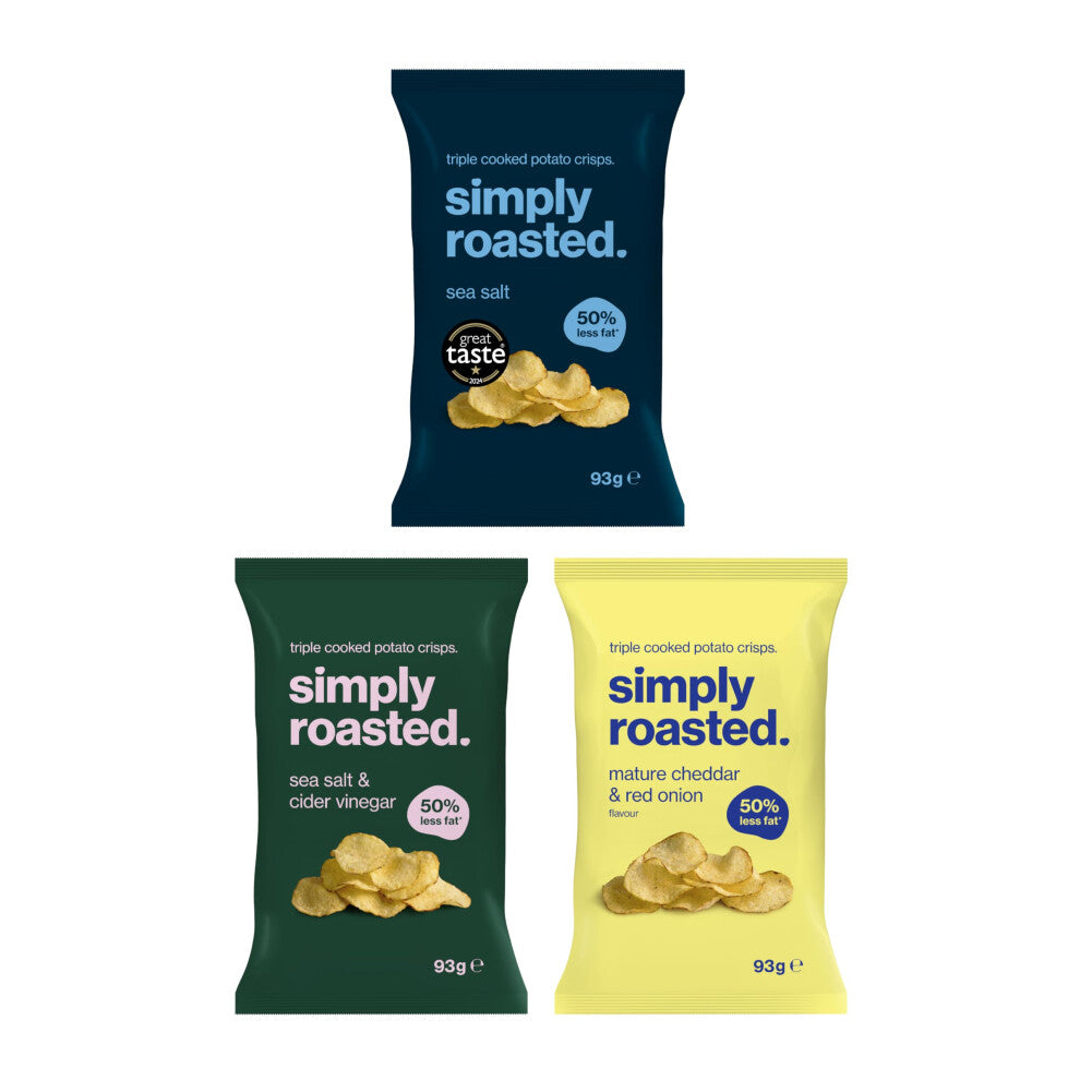 Simply Roasted - Mixed Case Sharer Bags | Three Unique Flavours | Less than 99 calories | 50% less fat | Low in Salt | Triple Cooked British Potato
