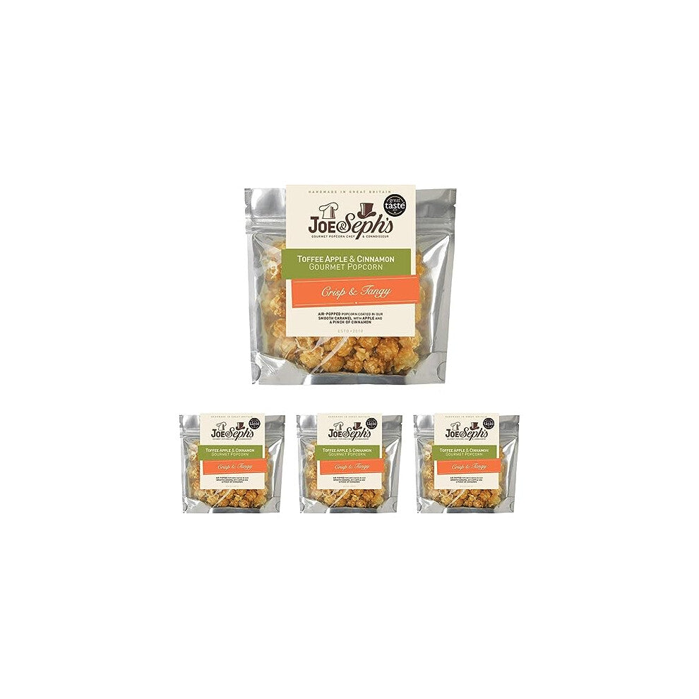 Joe & Sephs Toffee Apple with Cinnamon Popcorn Snack Bag, Handmade in UK, Suitable for Vegetarians, Gluten Free, Air-Popped, Movie Night in, 32 g