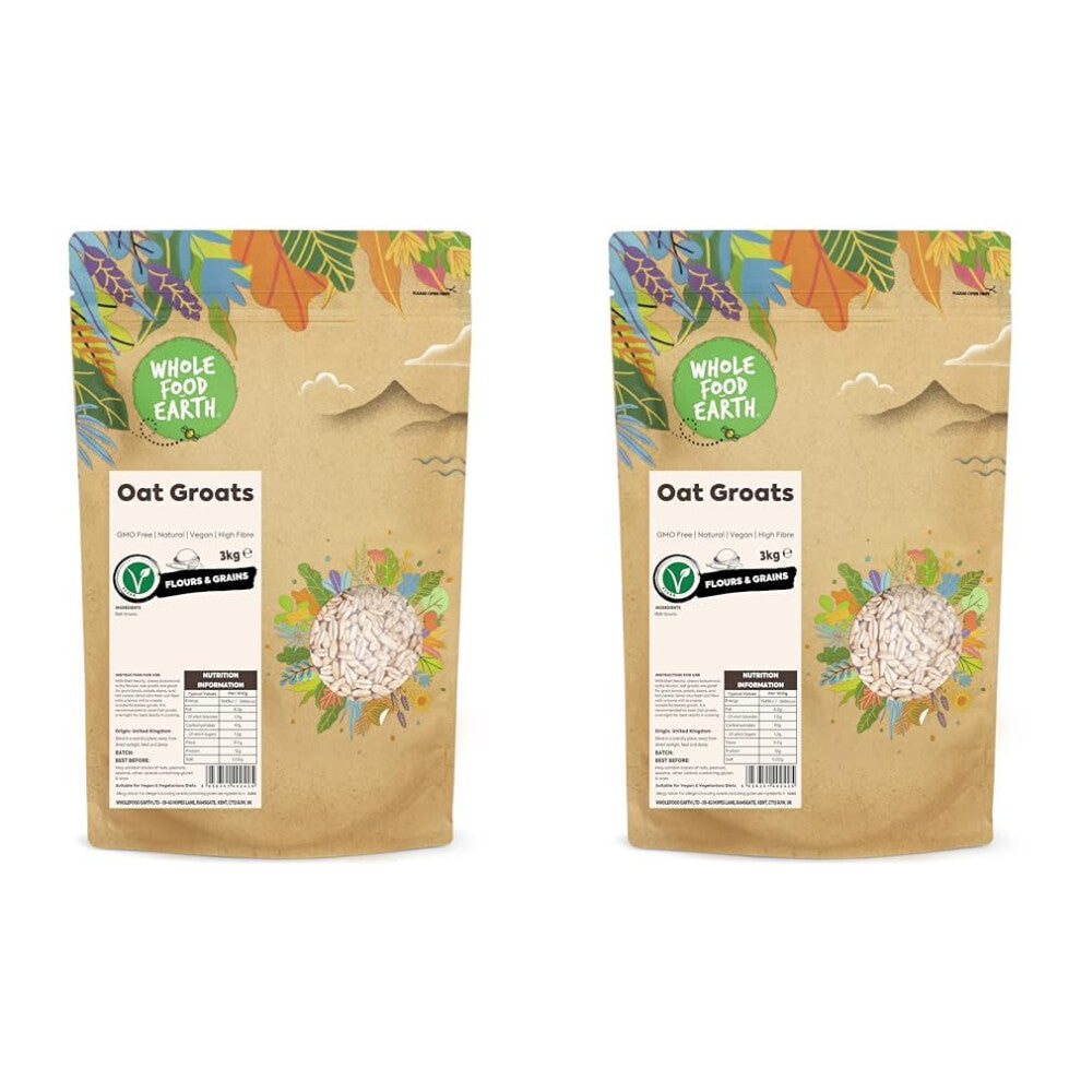 Wholefood Earth Oat Groats 3 kg | GMO Free | Natural | High Fibre (Pack of 2)
