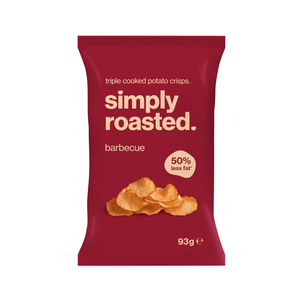 Simply Roasted - Barbecue Crisps | Share Box of 12 x 93g bags | 50% less fat | Low in Salt | Triple Cooked British Potato