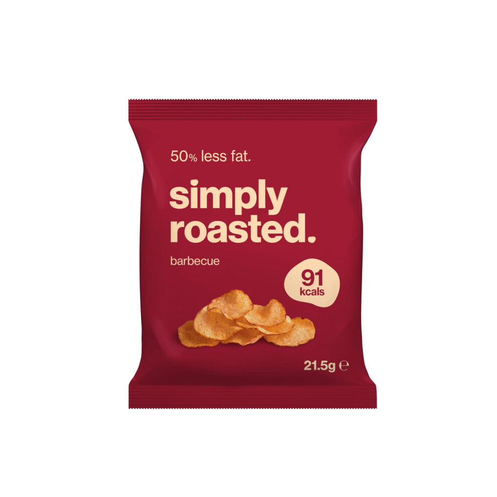 Simply Roasted - Barbecue Crisps | Box of 24 x 21.5g bags | Less than 99 calories | 50% less fat | Low in Salt | Triple Cooked British Potato