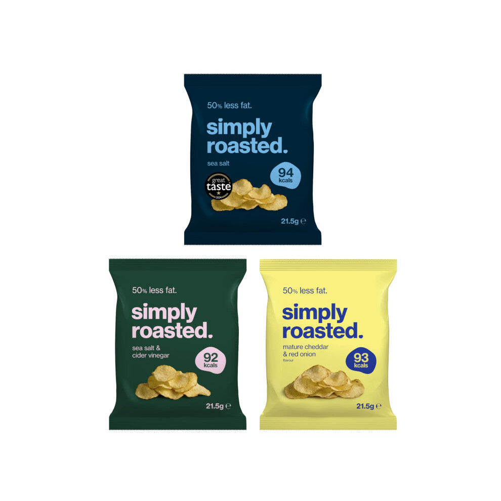 Simply Roasted - Classic Mixed Case Impulse Bags | Three Unique Flavours | Less than 99 calories | 50% less fat | Low in Salt | Triple Cooked British