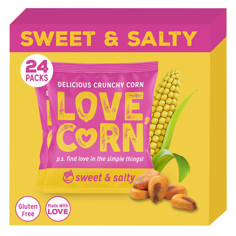 LOVE CORN Sweet & Salty Crunchy Corn Snack 20g x 24 Bags ? Healthy Snacks Ideal for Gluten Free Diets ? Alternative for Crisps, Popcorn & Chocolate ?