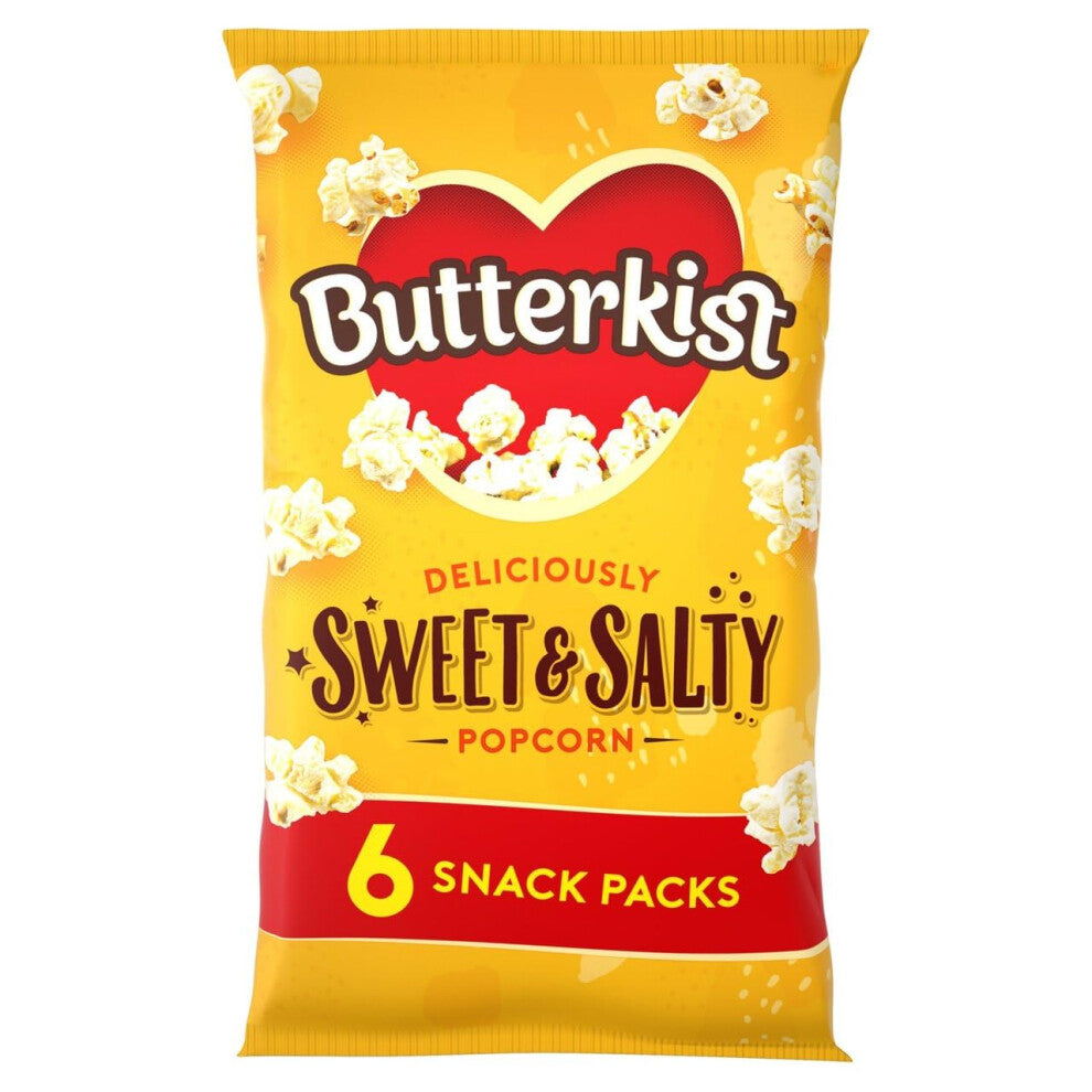 Butterkist SWEET & SALTY Popcorn 6 Snack Packs, Case of 8 - Gluten free, Source of Fibre, Made from Wholegrains, No Artificial Colours or Flavours,