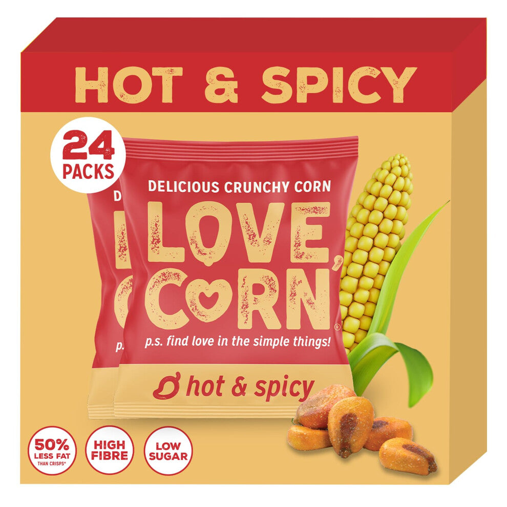 LOVE CORN Habanero Chilli Crunchy Corn Snack 20g x 24 Bags ? Healthy Snacks Ideal for Gluten Free & Vegan Diets ? Low Sugar Alternative for Crisps,