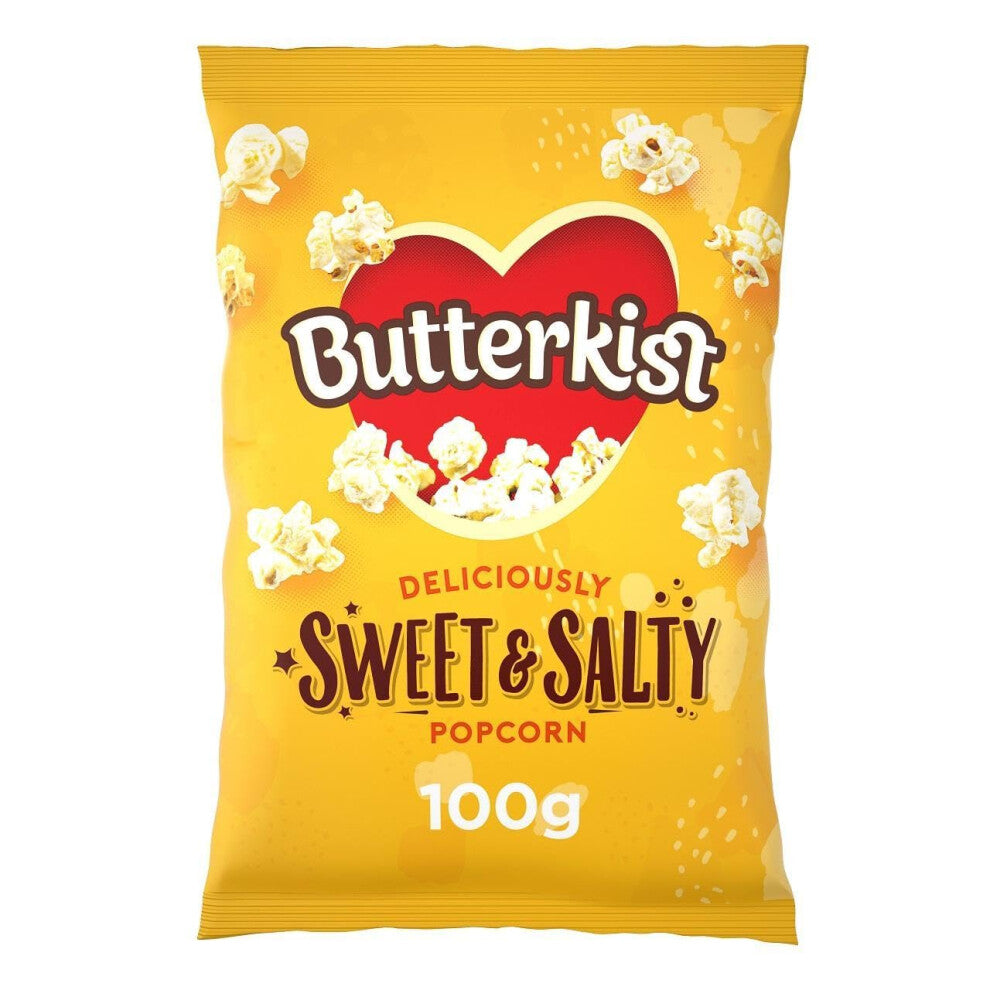 Butterkist Delicious SWEET & SALTY Popcorn 100g, Case of 8 Bags - Gluten free, Source of Fibre, Made from Wholegrains, No Artificial Colours or
