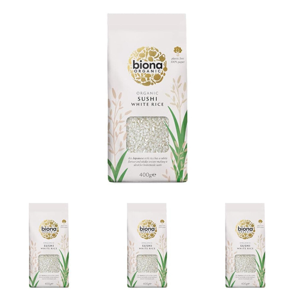 Biona Organic Sushi Rice - Short Grain White Sushi Rice - Japanese Style, Sticky Texture - Ideal for Homemade Sushi, Stir Frys & Poke Bowls - Non GMO,