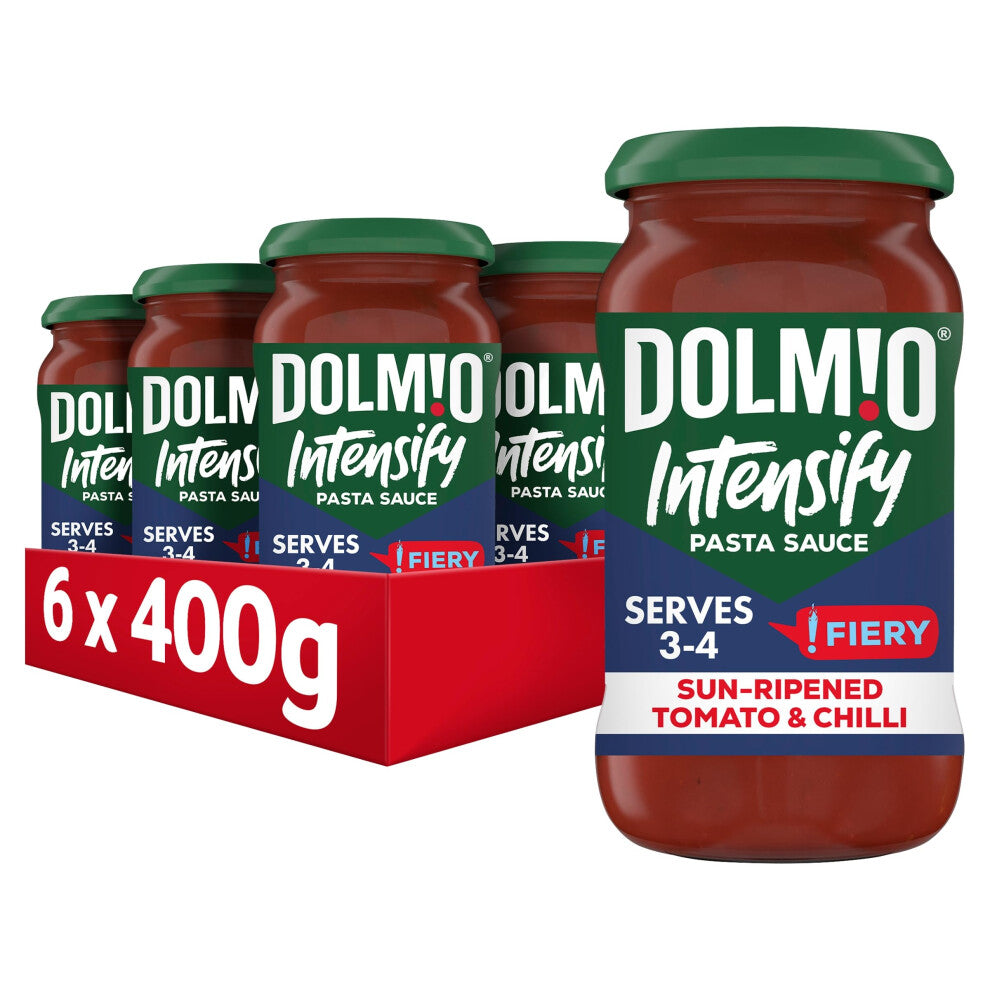 Dolmio Intensify Pasta Sauce Fiery Sun Ripened Tomato & Chilli Jar, perfect for a quick pasta meal for 3-4, Bulk Multipack 6 x 400g