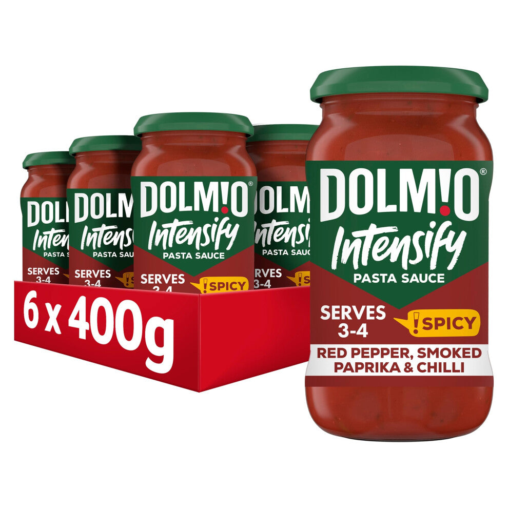 Dolmio Intensify Spicy Red Pepper Smoked Paprika & Chilli Pasta Sauce Jar, perfect for a quick pasta meal for 3-4, Bulk Multipack 6 x 400g