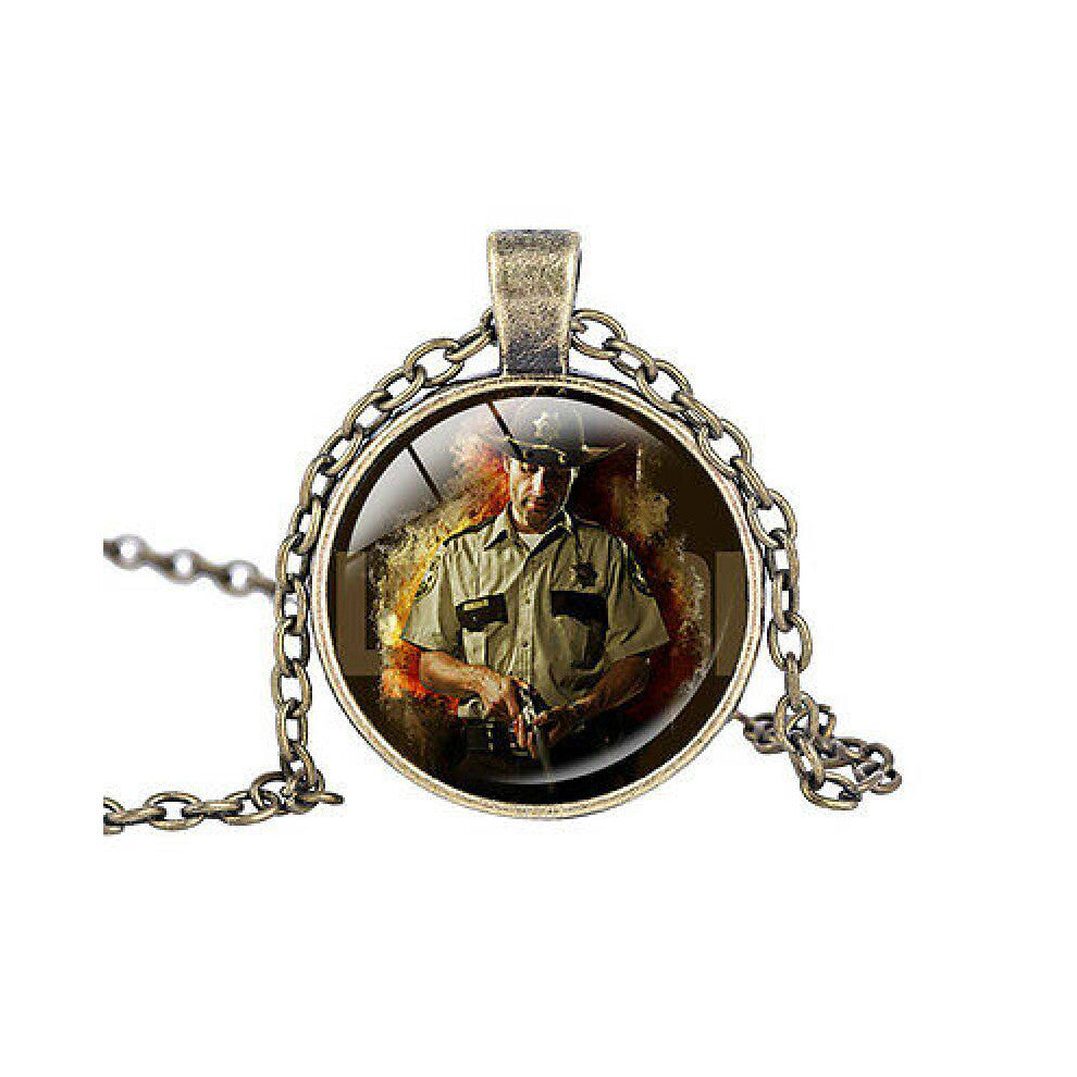 (Style A) Zombie The Walking Dead Cabochon Tibetan Bronze Glass Decor Pendant Necklace