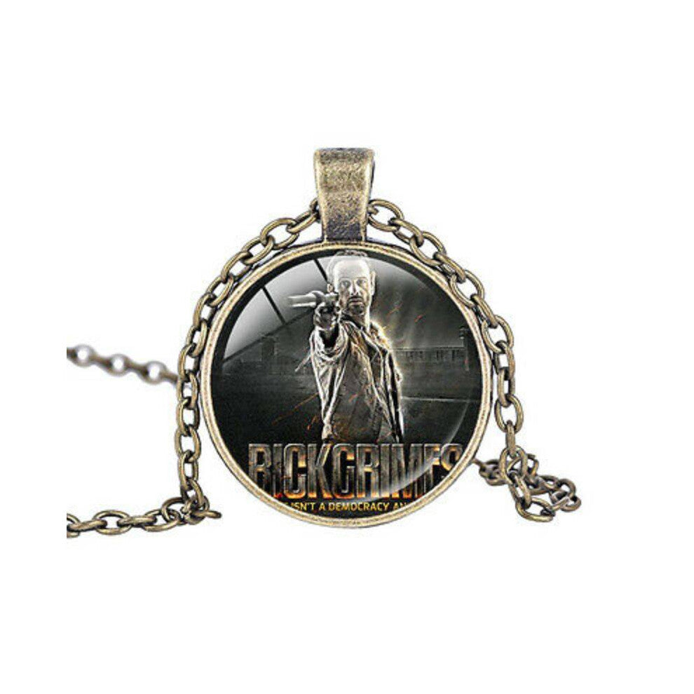 (Style B) Zombie The Walking Dead Cabochon Tibetan Bronze Glass Decor Pendant Necklace