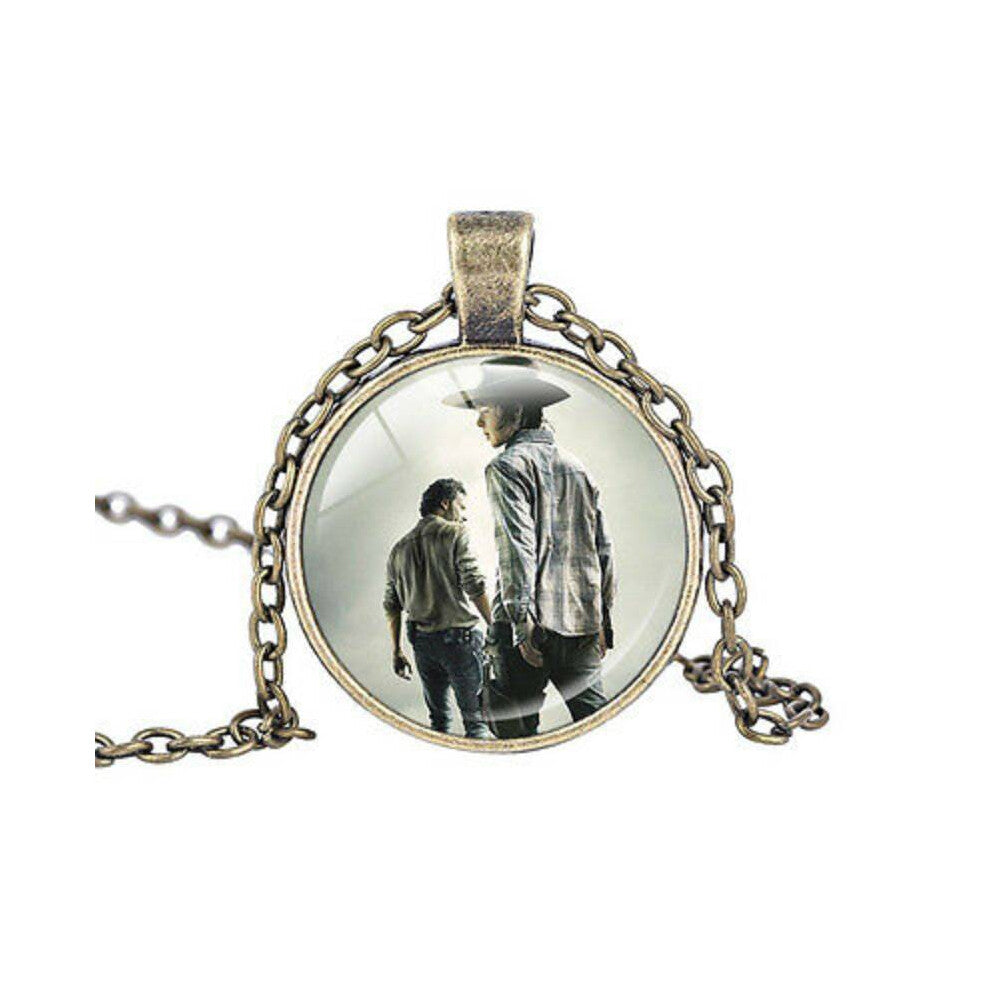 (Style G) Zombie The Walking Dead Cabochon Tibetan Bronze Glass Decor Pendant Necklace