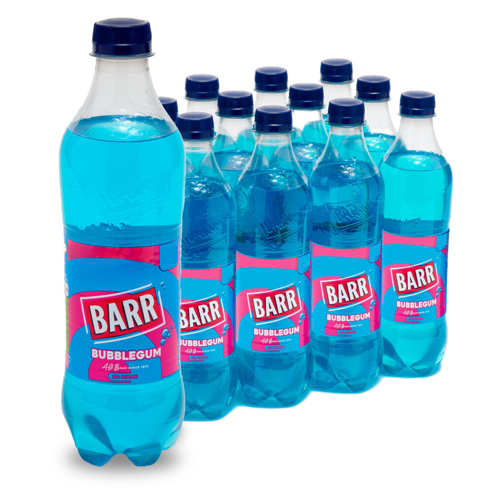 BARR since 1875, 12 Pack Blue Bubblegum, Zero No Sugar Flavoured Fizzy Drink "Fizzingly Fun" - 12 x 500ml Bottles