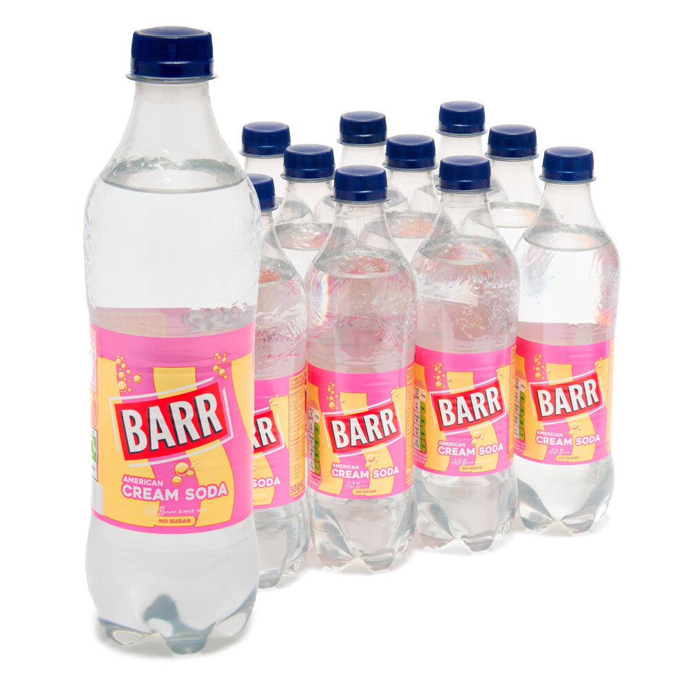 BARR since 1875, 12 Pack American Cream Soda, Zero No Sugar Sparkling Soft a Creamy Taste of American Cream Soda, "Fizzingly Fun" - 12 x 500ml Bottles