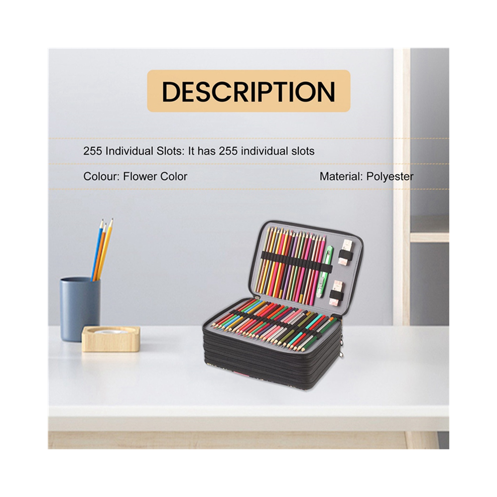 250 Slots Colored Pencil Case Organizer with 5 Layer Zipper-Large Capacity Pens Storage Holder Bag for Student Artist C