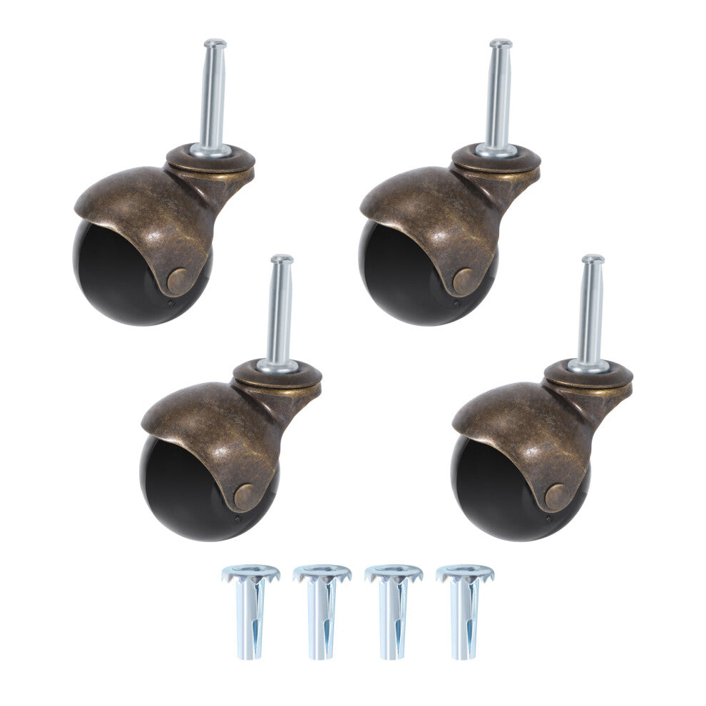 4 Pack 2 Inch Ball Caster Stem Wheel with Sockets,Vintage Antique Swivel for Furniture,Sofa,Chair,Cabinet