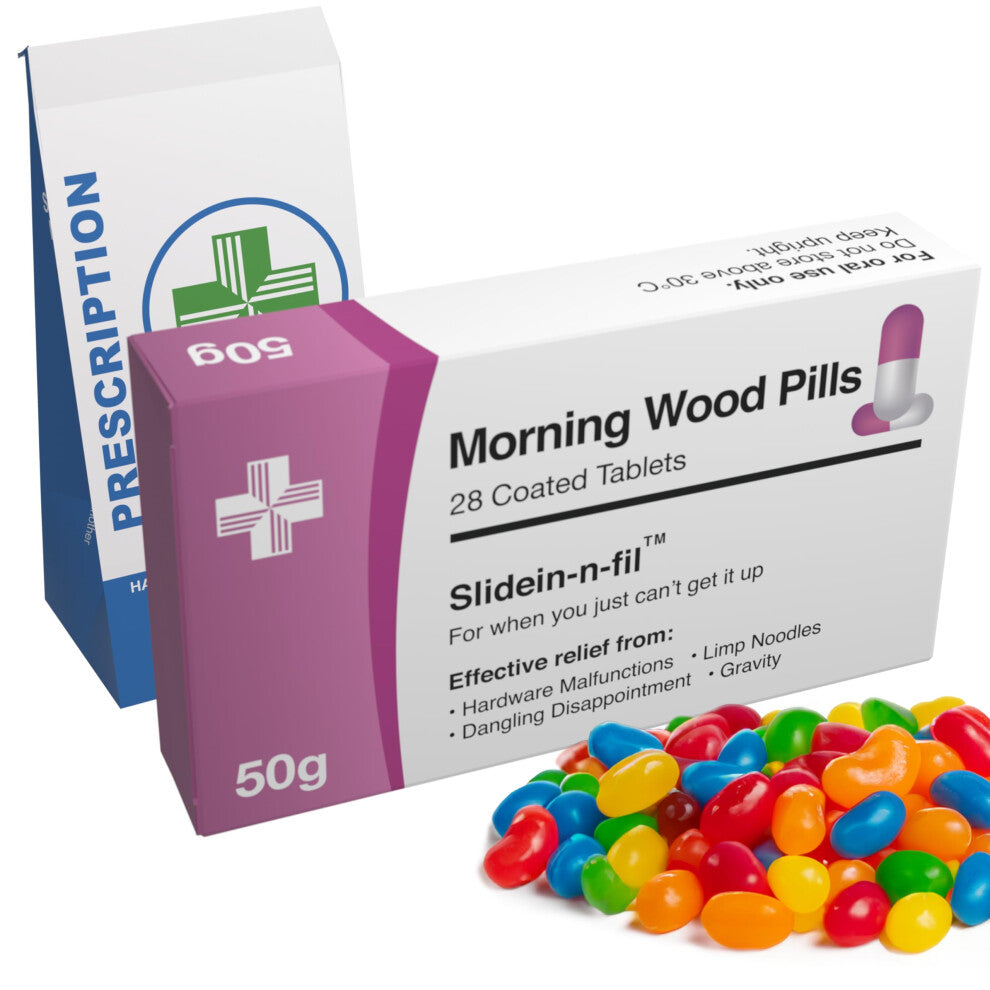 Morning Wood Pills Joke - Edible Candy - Funny Xmas Gag Gift for Old Men  Boyfriend  Husband  Groom - Hilarious Rude Prank - Unique Inappropriate Joke