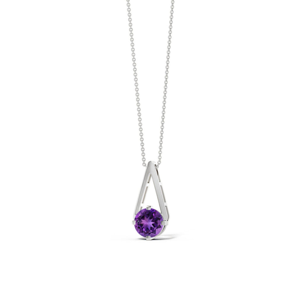 ANGARA 0.8 Ct Natural Round Shape Amethyst Triangle Pendant Necklace with Chain for Women In Sterling Silver