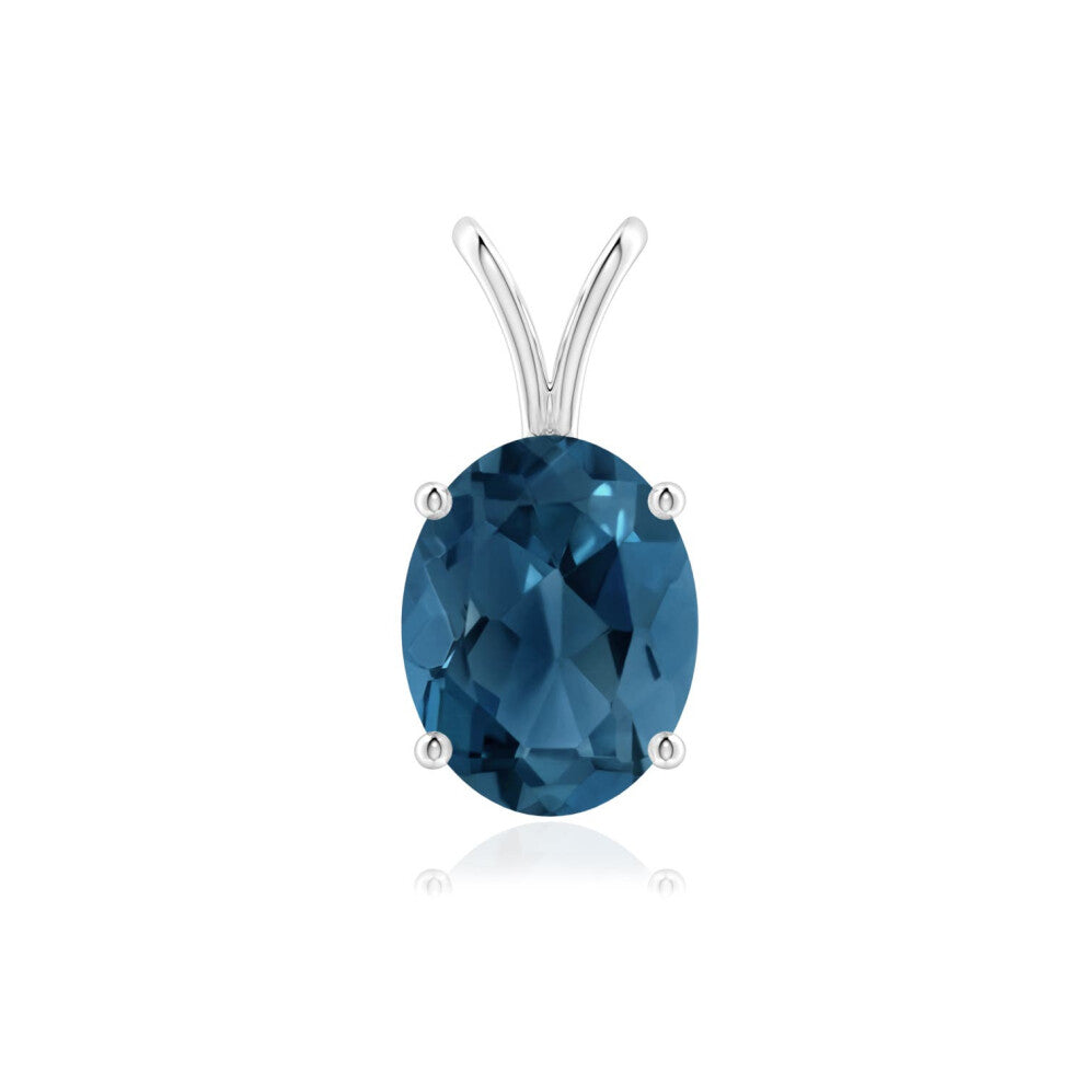 ANGARA 0.95 Ct Natural Oval Shape London Blue Topaz V-Bale Pendant Necklace with Chain for Women In Sterling Silver
