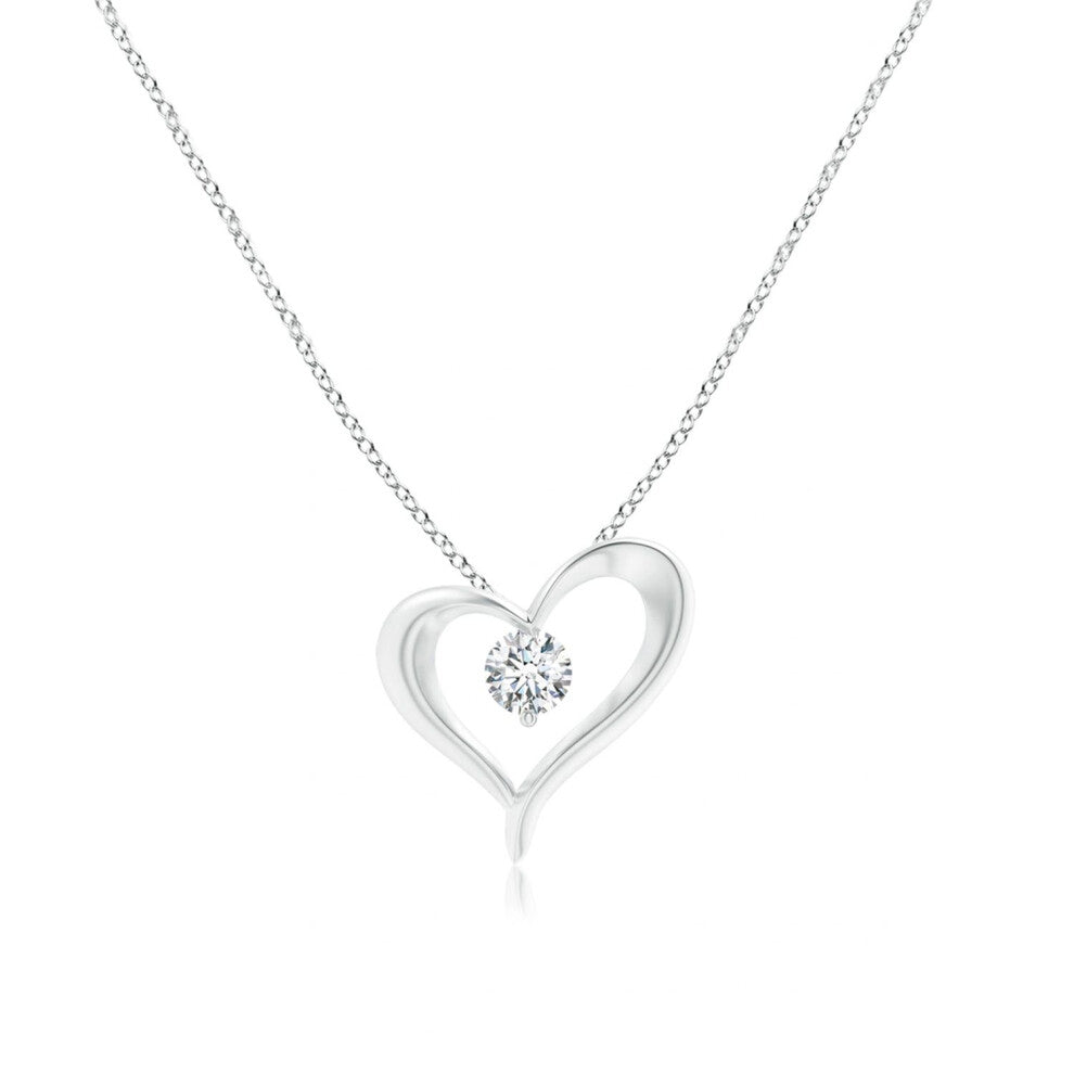 ANGARA 0.018 Ct Natural Solitaire Diamond Ribbon Heart Shape Pendant Necklace with Chain for Women In Sterling Silver