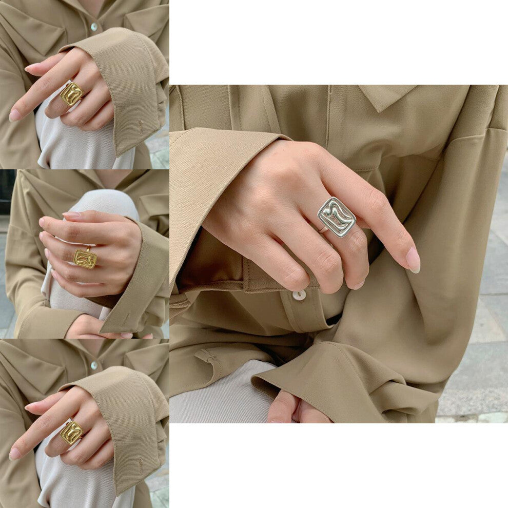 925 Korean Trendy Silver Ring With Glossy Geometric Rectangle For Womens Style Elegant