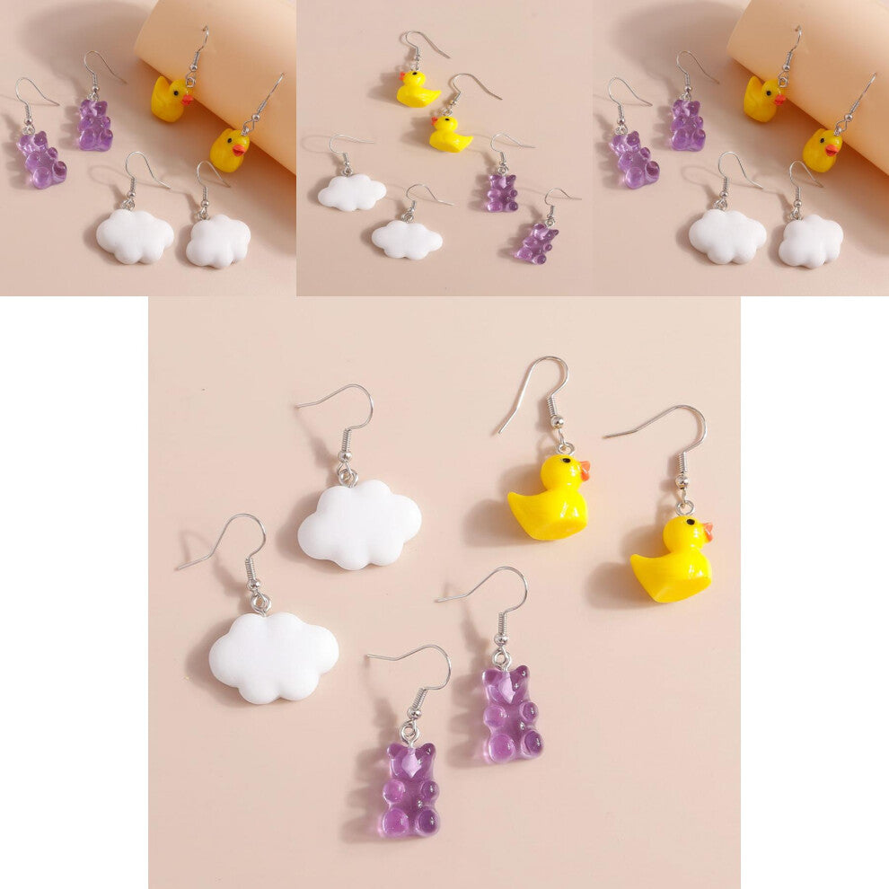 Duck Cartoon Cute And Bear Cloud Pendant Earrings Alloy Electroplated In