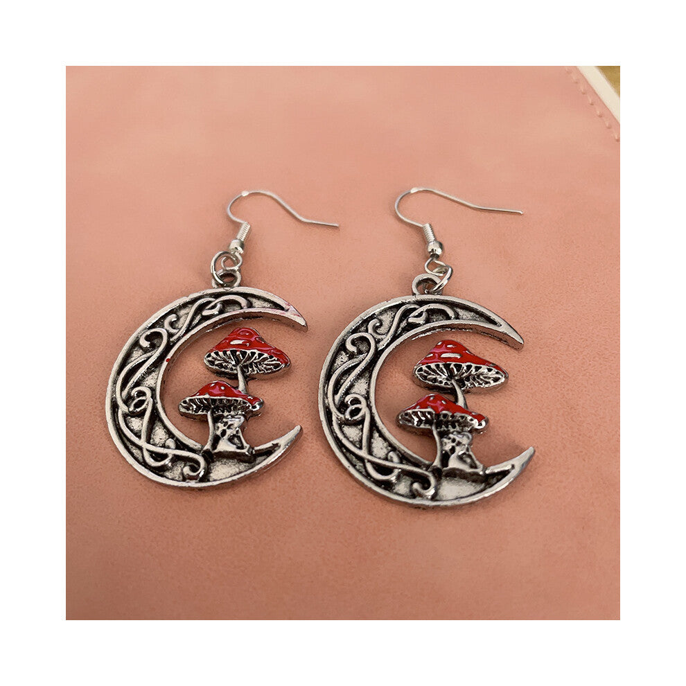(Earrings) Alloy Fashionable Unique Moon And Cute Red Mushroom Pendant For All Necklace