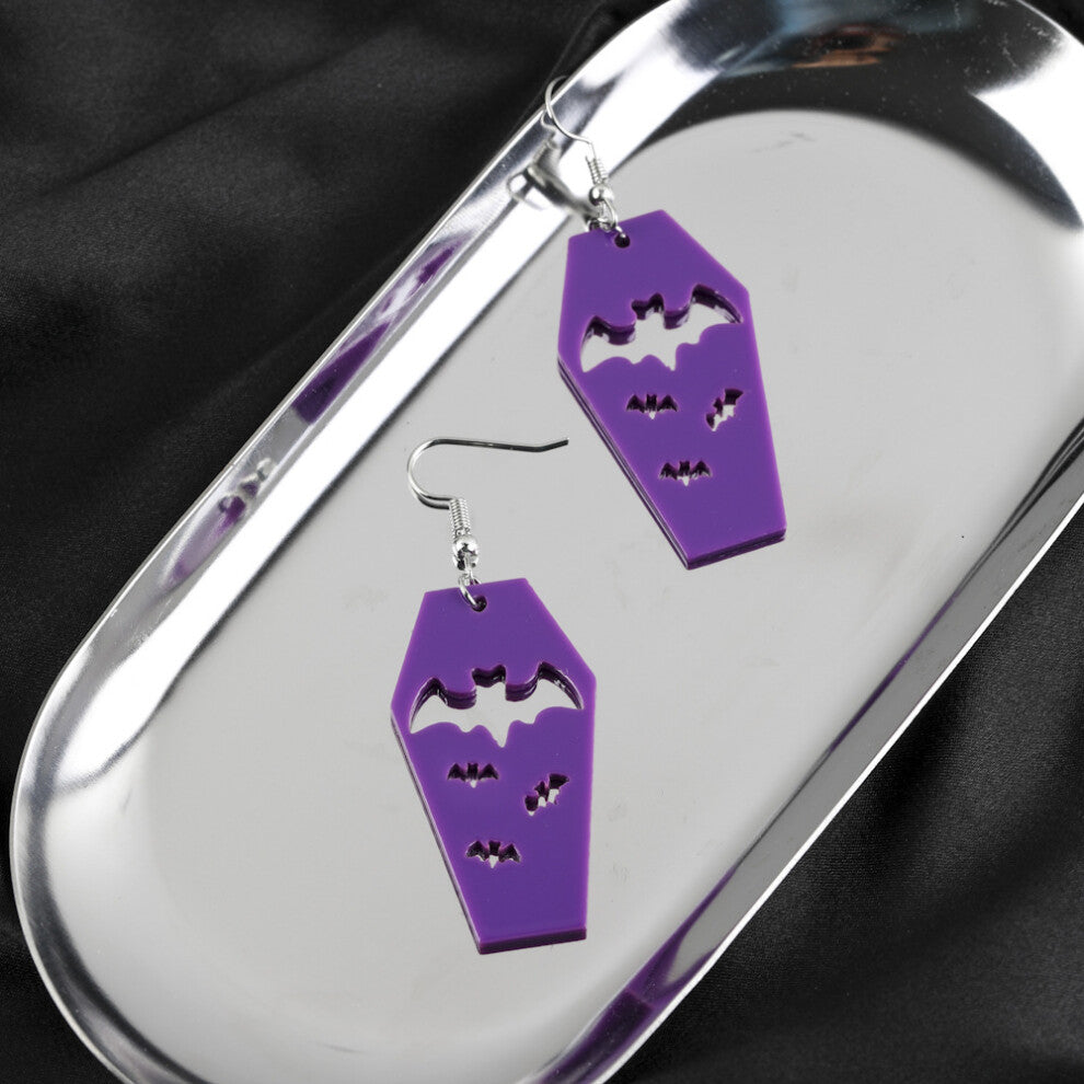 (Purple) Creative Pendant Bat Earrings For Women In Fashionable And Purple White