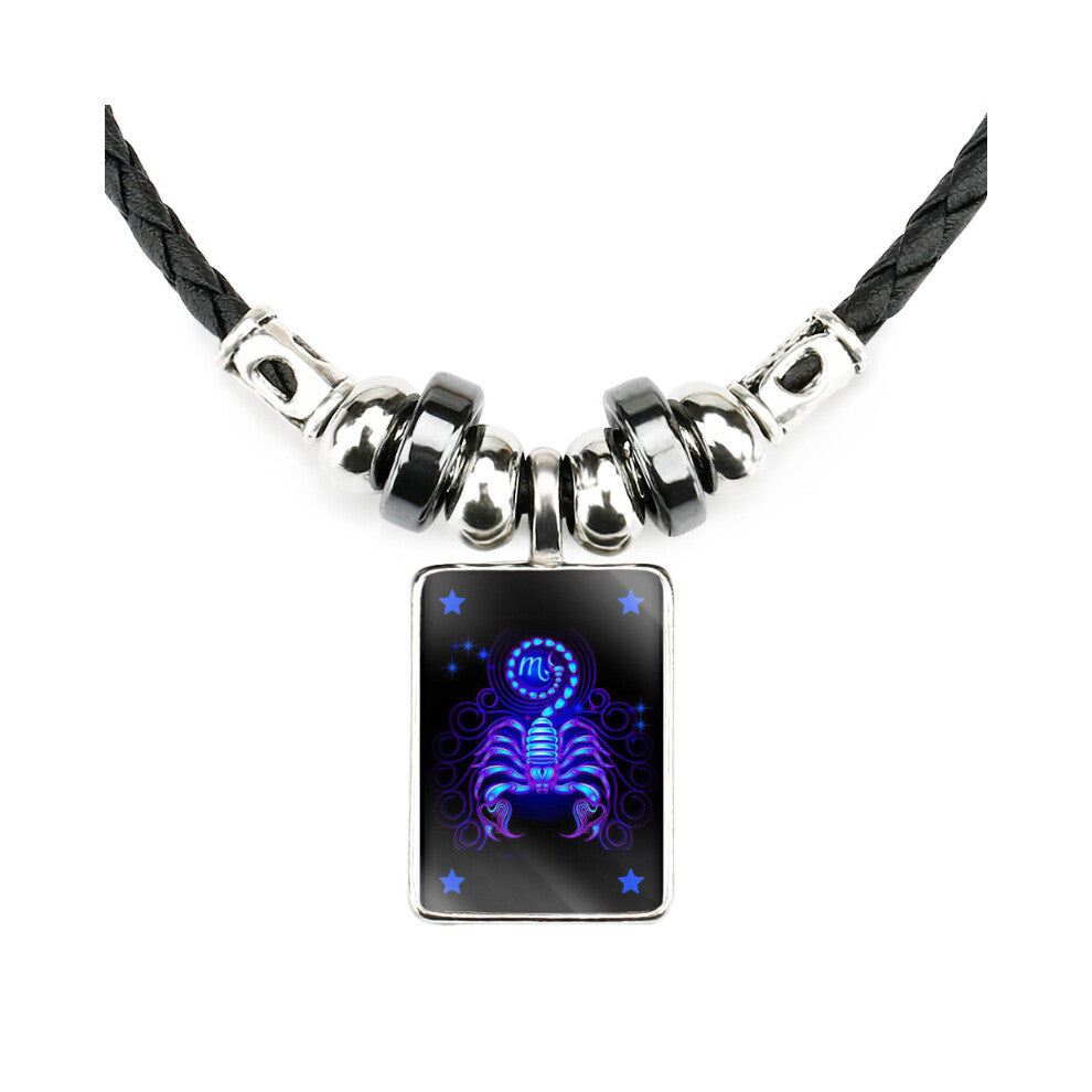 (08Scorpio) Zodiac Sign Personalized Necklace With Black Leather Rope Alloy And Pendant