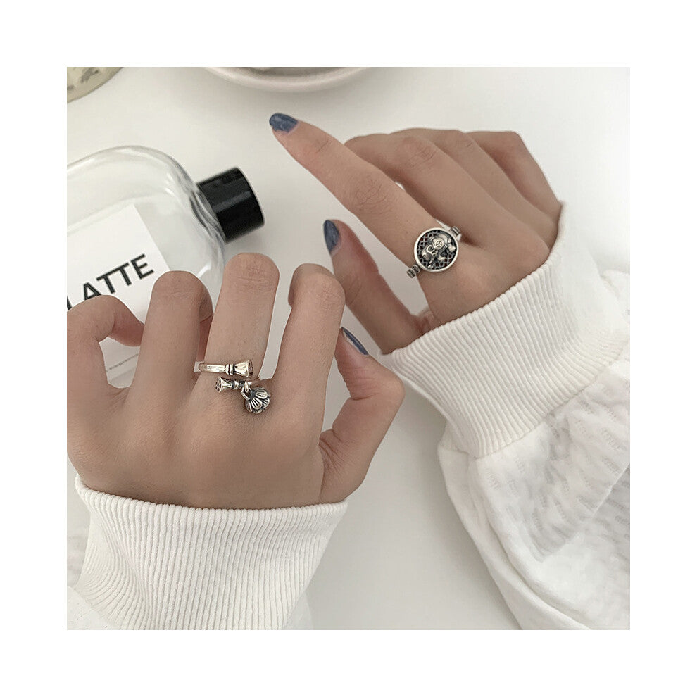 Artistic Silver 925 Open Ring With Vintage Elephant And Rose Pendant Unique Gifts For