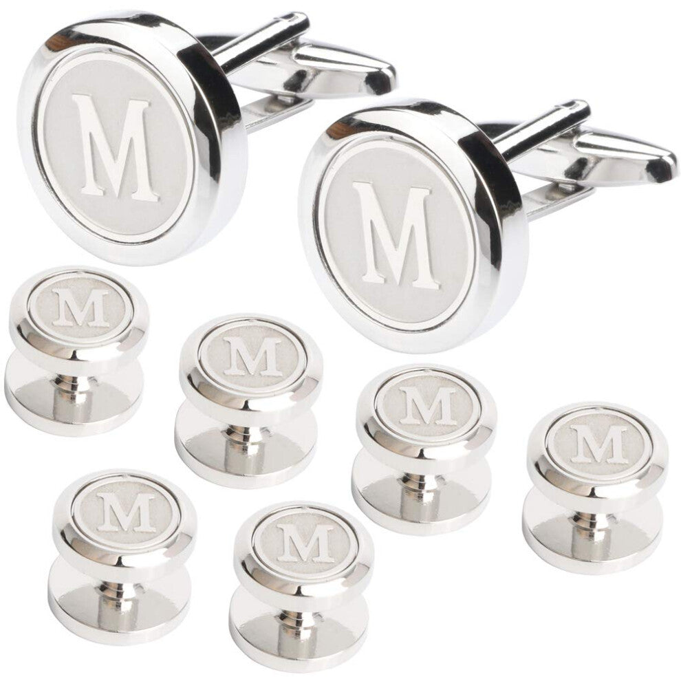 Dannyshi Mens Cufflinks and Studs Tuxedo Shirts Business Wedding Initials Alphabet A-Z Gift Set (M)