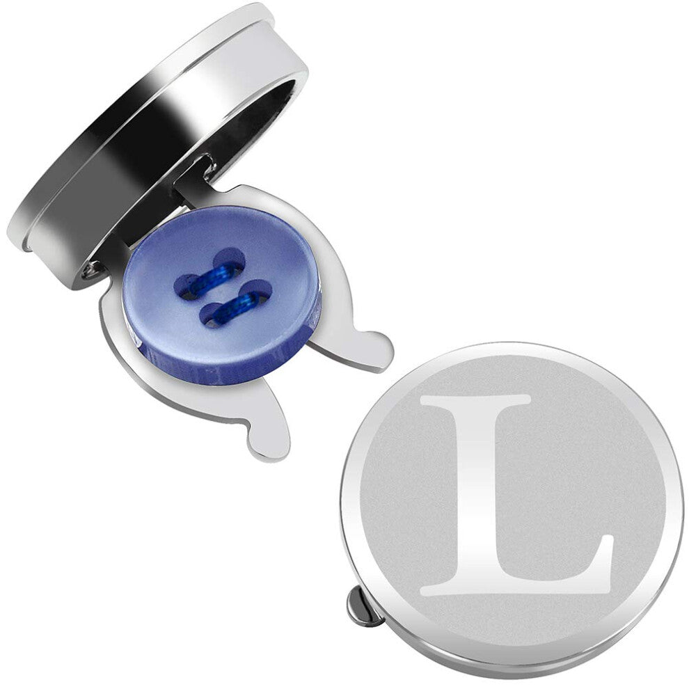 Silver Button Cover Cufflinks for Men Initials Letter Perfect for Formal Business Shirt - Alphabet L