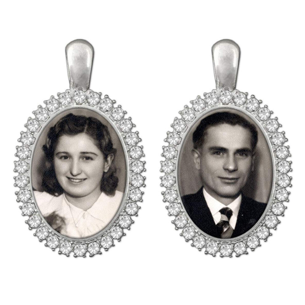 Bridal Wedding Bouquet Photo Charms 2 Pack Silver Ovals Rhinestone Photo Charms with Photo Resizing Software