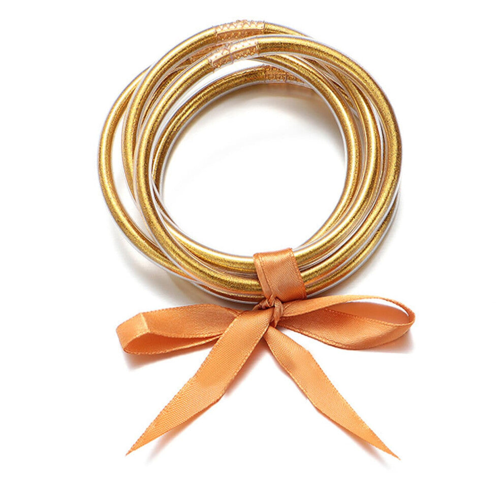 ATIMIGO Jelly Bangle Bracelets Set Lightweight Cute Gold Glitter Filled Stack Silicone Party Bracelets for Women