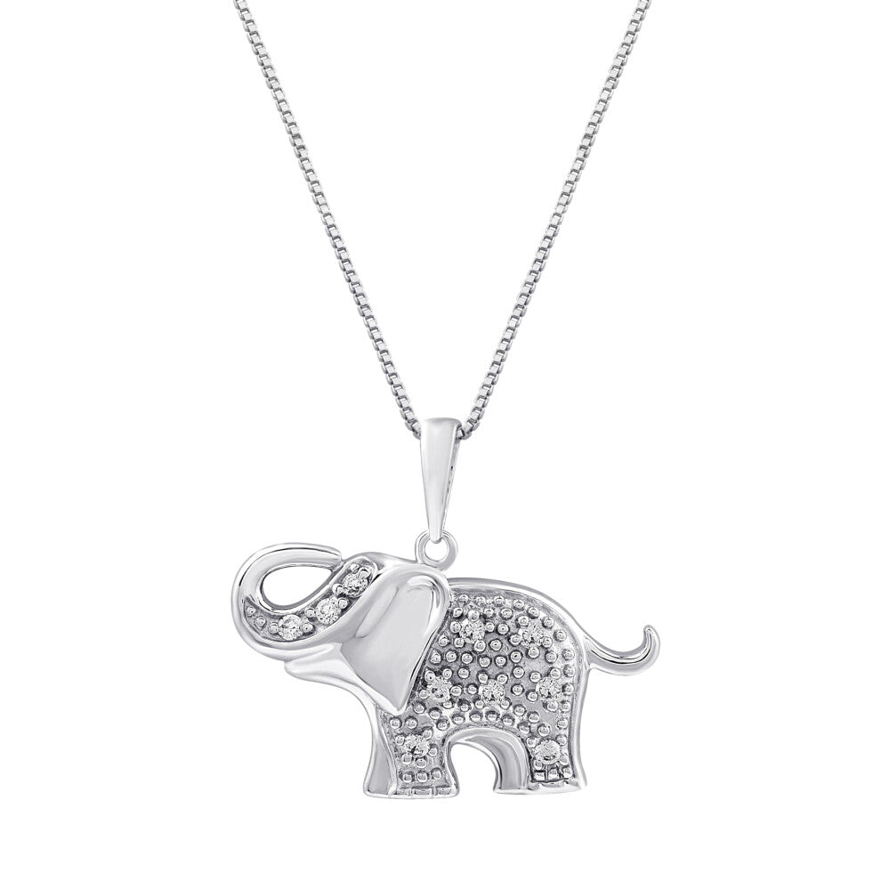 GILDED Sterling Silver 1-10cttw Natural Round-Cut Diamond (J-K Color  I2-I3 Clarity) Elephant Pendant-Necklace 18""""