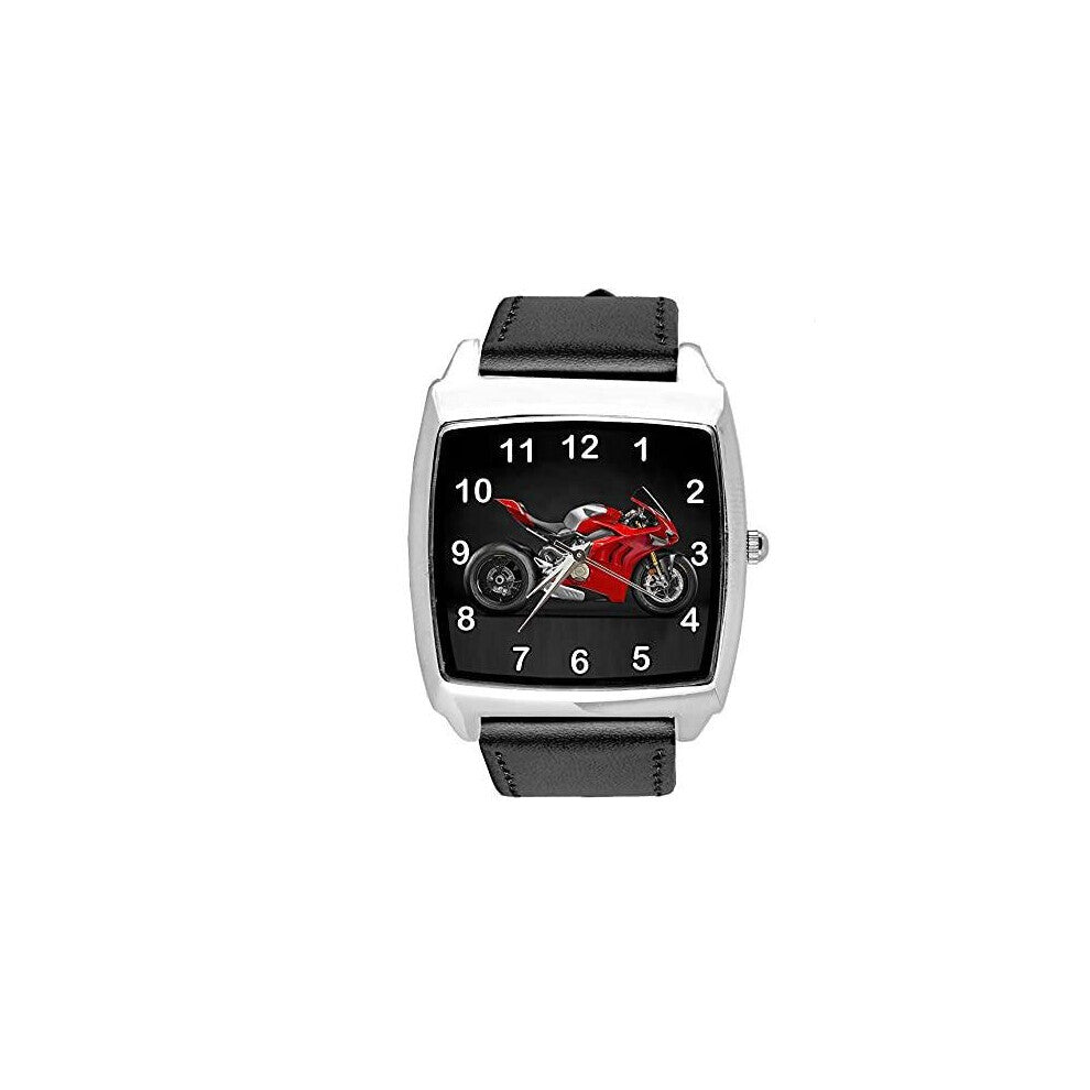 Black Leather Quartz Square Watch for Motorbike Fans