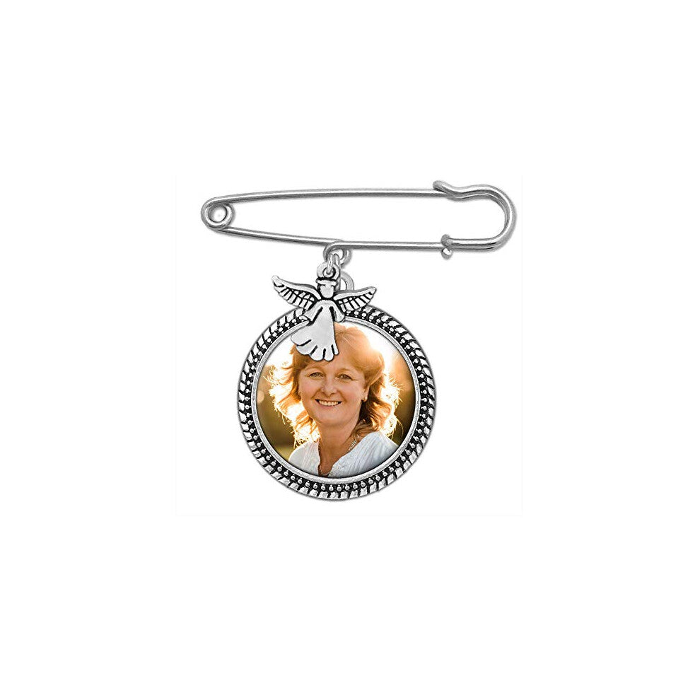 Wedding Boutonniere Bouquet Charm Pin Guardian Angel Photo Charm Mother of the Bride Groom with Photo Resizing Software