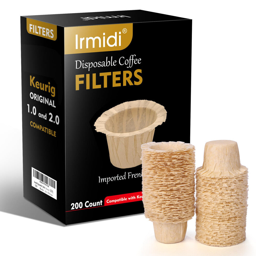 Irmidi 200 Count Natural Disposable Coffee Paper Filters Coffee Filter Compatible with Keurig Single Serve Coffee Maker