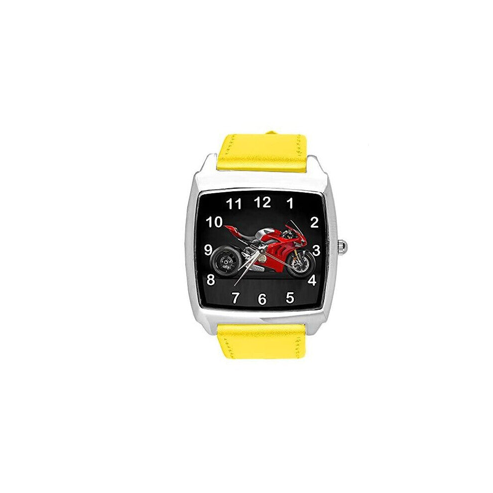 Yellow Leather Quartz Square Watch for Motorbike Fans
