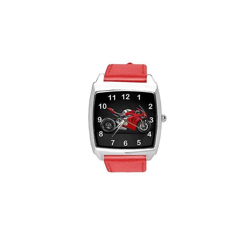 RED Leather Quartz Square Watch for Motorbike Fans