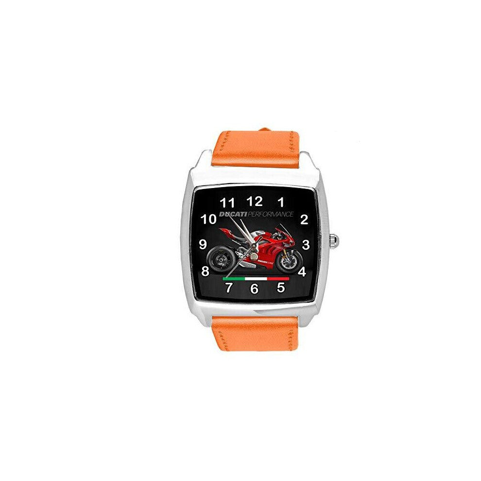 Orange Leather Watch for Motorbike Fans