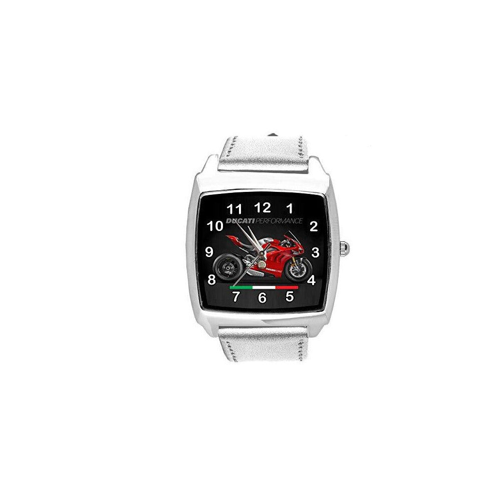 Silver Leather Watch for Motorbike Fans