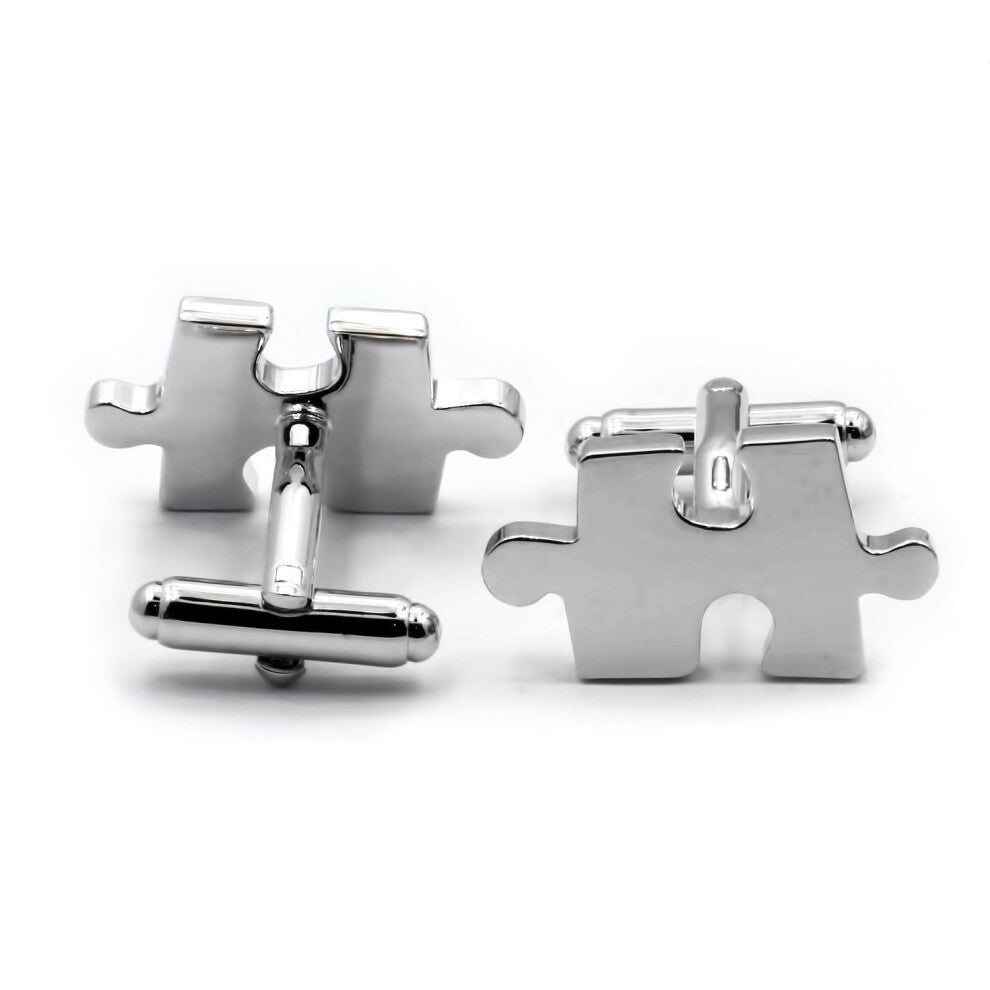 Simplicity Jigsaw Puzzle Piece Silver Tuxedo Shirts Cufflinks
