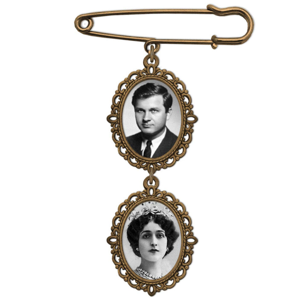 Wedding Boutonniere Bronze Gold Oval Double Cascading Bouquet Charm Pin Photo Charm Mother of the Bride Groom with Photo Resizing Software