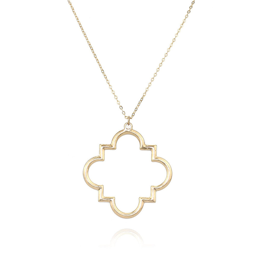 POMINA Gold Fashion Long Chain Necklace Quatrefoil Necklace Two-Tone Clover Pendant Necklace Geometric Pendant Sweater Long Necklace for Women (Worn G