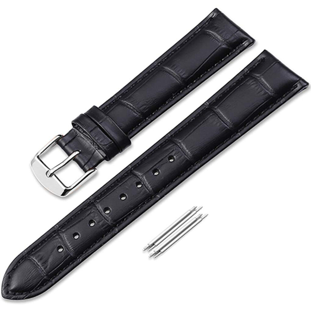 iStrap Leather Watch band Alligator Grain Calfskin Replacement Strap Stainless Steel Buckle Bracelet for Men Women-18mm 19mm 20mm 21mm 22mm 24mm-Black