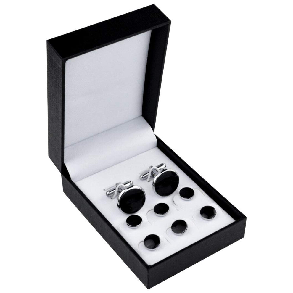 Black Silver Tuxedo Studs and Cufflinks Set  Mens Cufflinks and Cuff Studs Set Cuff Links Stainless Steel Tux Buttons with Box for Tuxedo Shirts Weddi